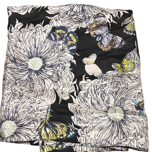Echo Silk Scarf Butterfly Floral Print Black Yellow Blue Women's Accessory - Picture 2 of 4